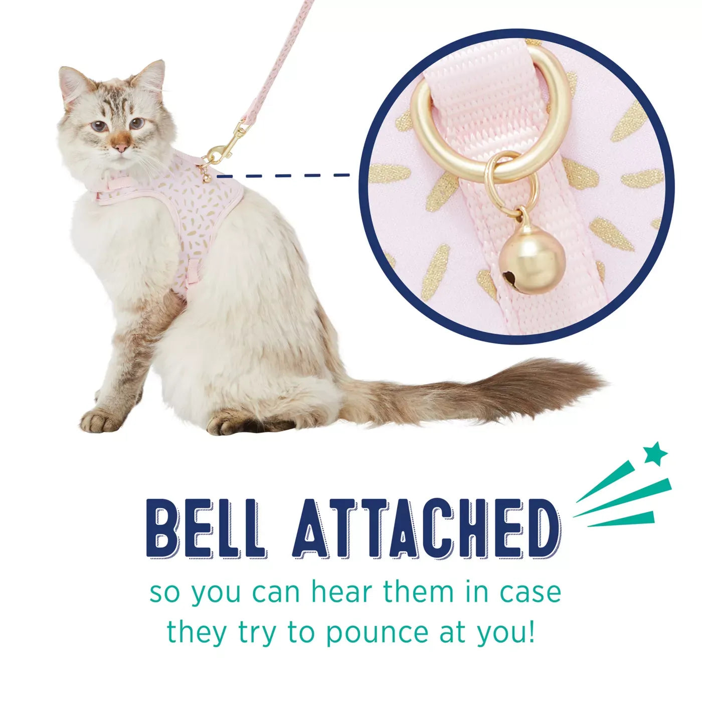 Whisker City® Pink & Gold Cat Harness & Leash Combo Set, Comfortable, Adjustable, Multiple Sizes