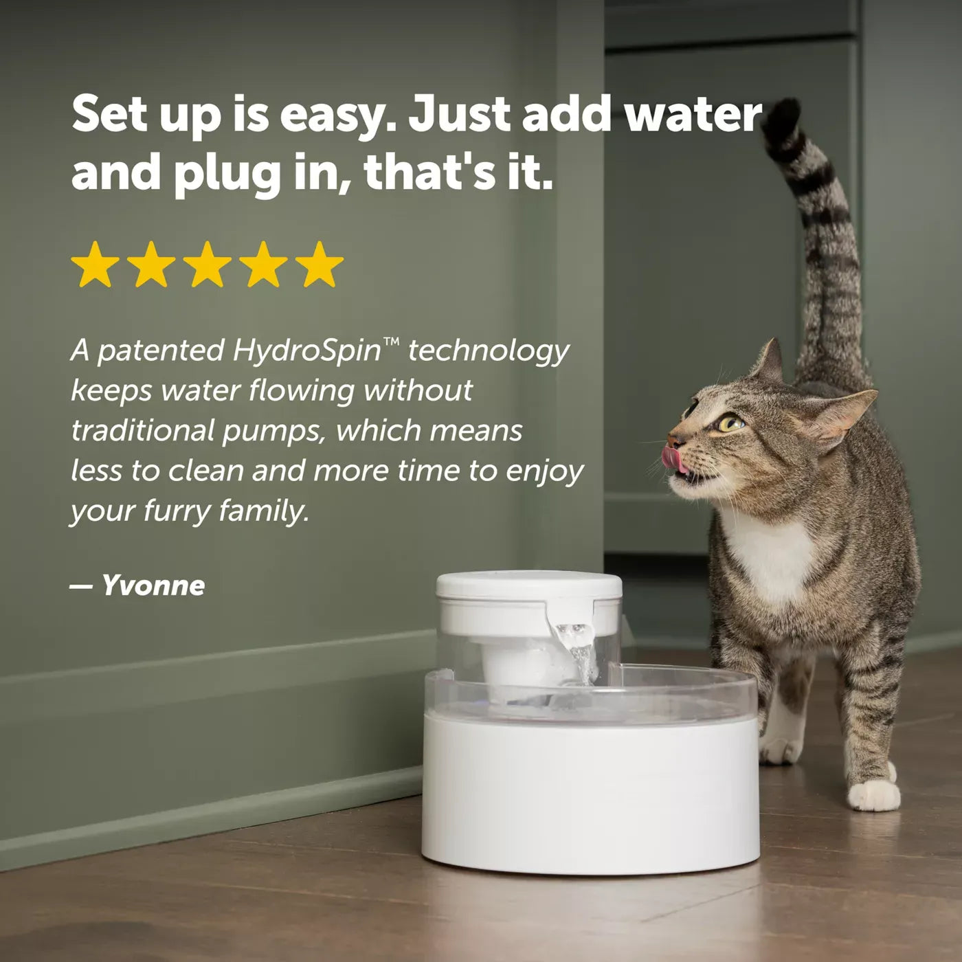 PetSafe® Outlast Pumpless Hydrospin Water Fountain 60 oz/1.7L- Water Filter Included