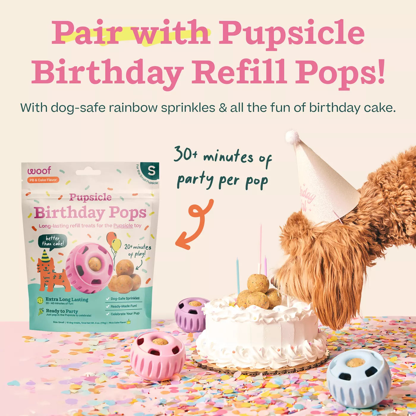 WOOF Pupsicle Treat-Dispensing Dog Toy, Varies by Color & Size