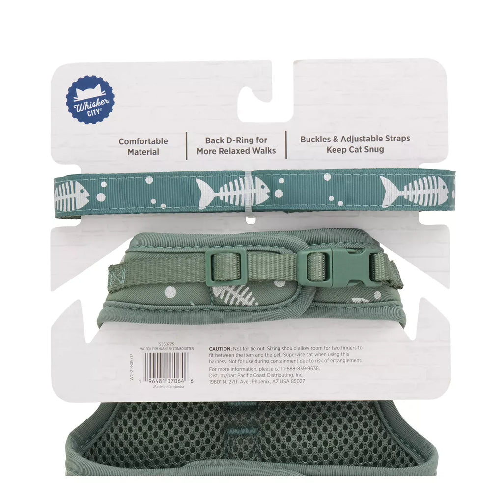 Whisker City Fish Foil Cat Harness and Leash Combo Set